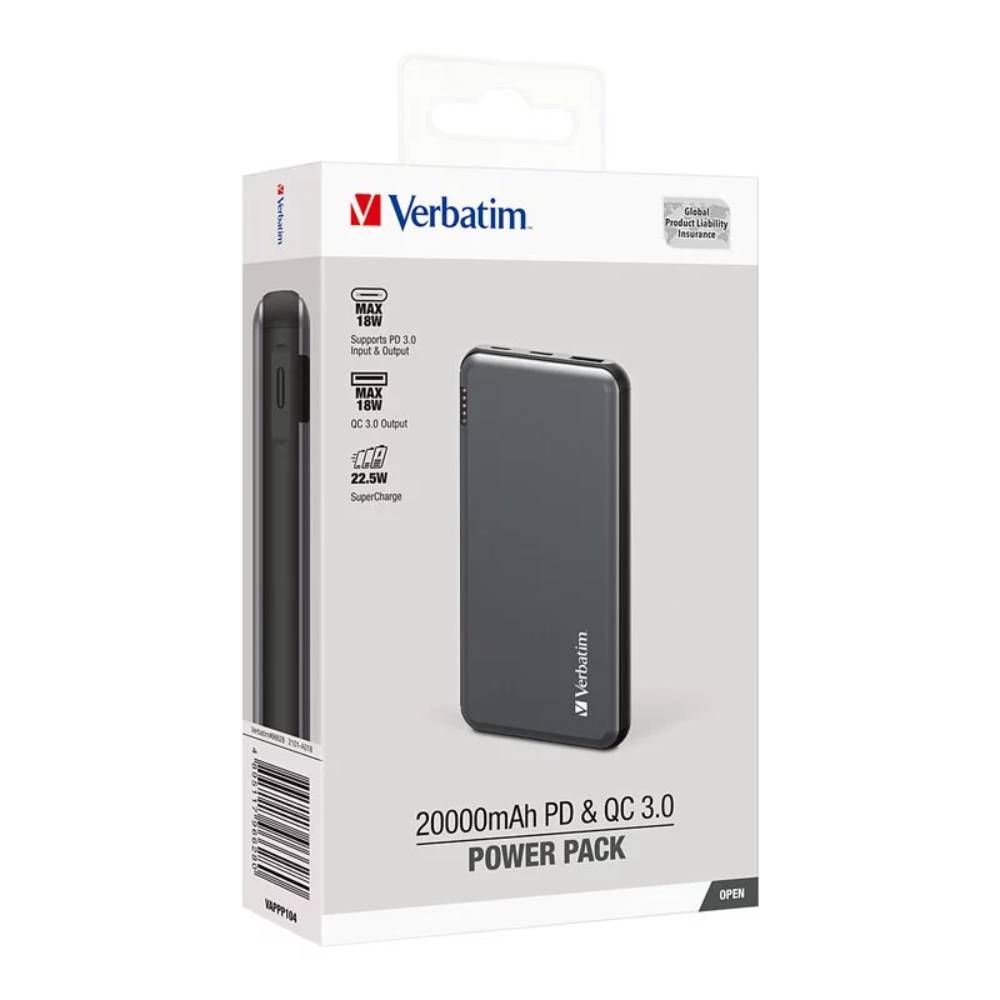 20000mAh PD & QC 3.0 流動充電池丨Verbatim丨中國製造丨66628