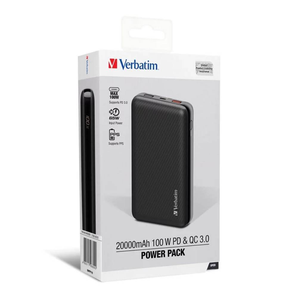 20000mAh 100W PD & QC 3.0 流動充電池丨可支援PD制式手提電腦丨Verbatim丨中國製造丨66699