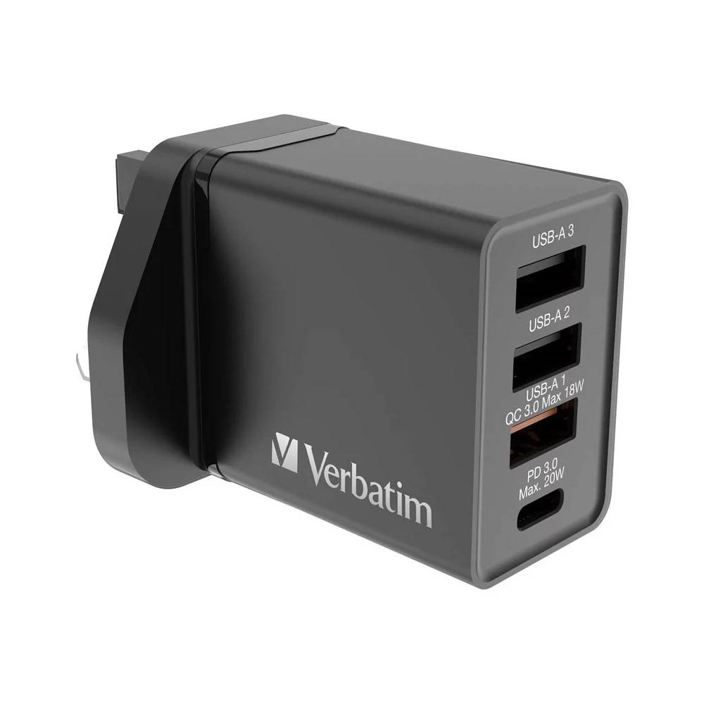 4端口 30W PD & QC 3.0 USB 充電器丨黑色丨Verbatim丨中國製造丨66892