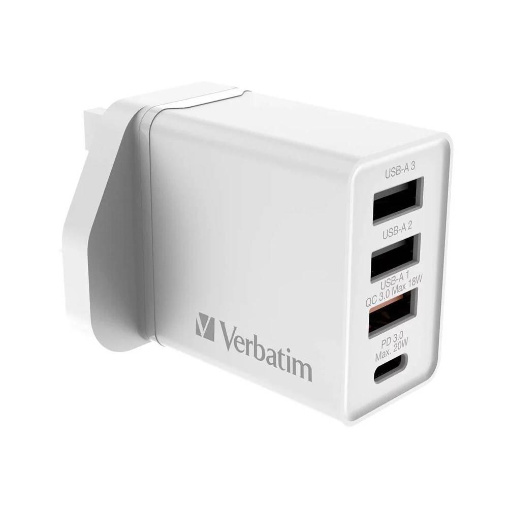 4端口 30W PD & QC 3.0 USB 充電器丨白色丨Verbatim丨中國製造丨66897